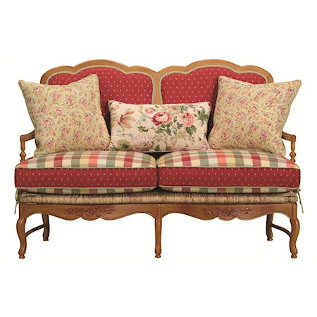 Sally Settee with Exposed Wood Trim and Cabriole Legs